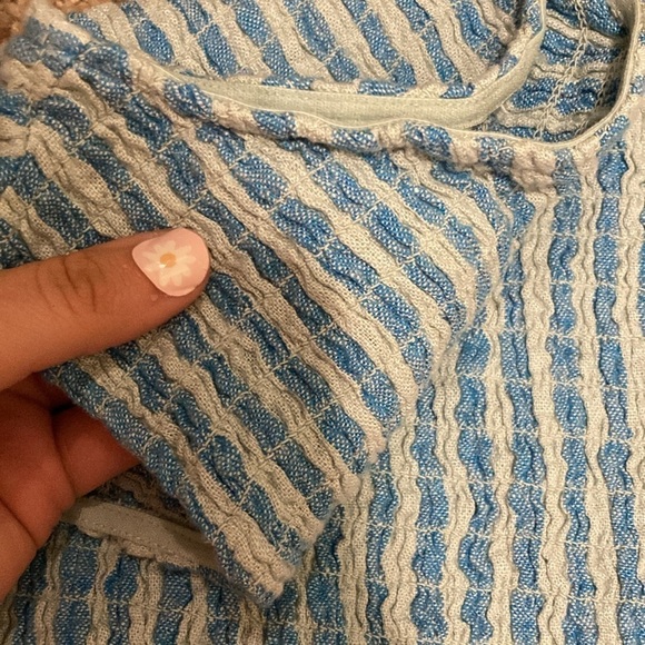 A New Day One Shoulder smocked blue stripe Tank Top - Picture 2 of 2